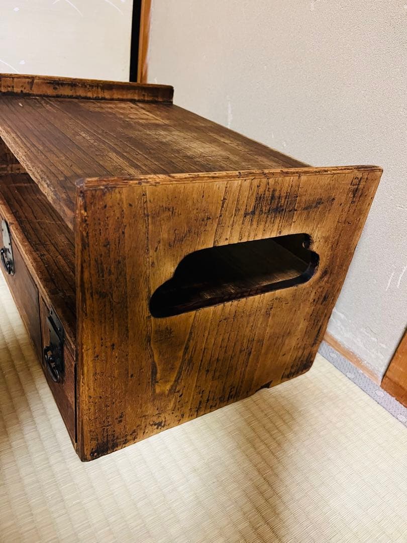 桐の古い収納棚 2段式 引き出し付き