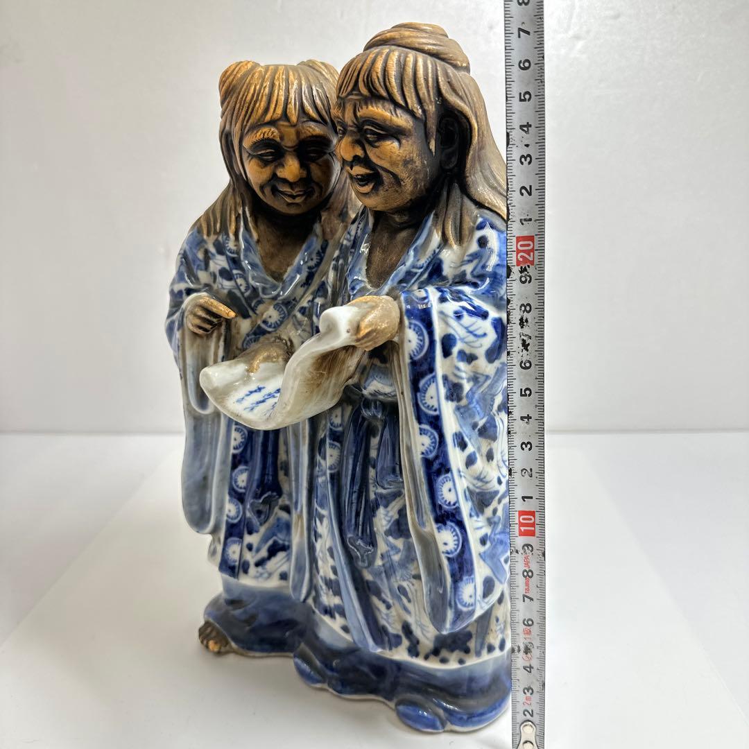 江戸期　寒山十律染付人物置物　高さ約28㎝　東Y7-0430☆2Fトヒカ