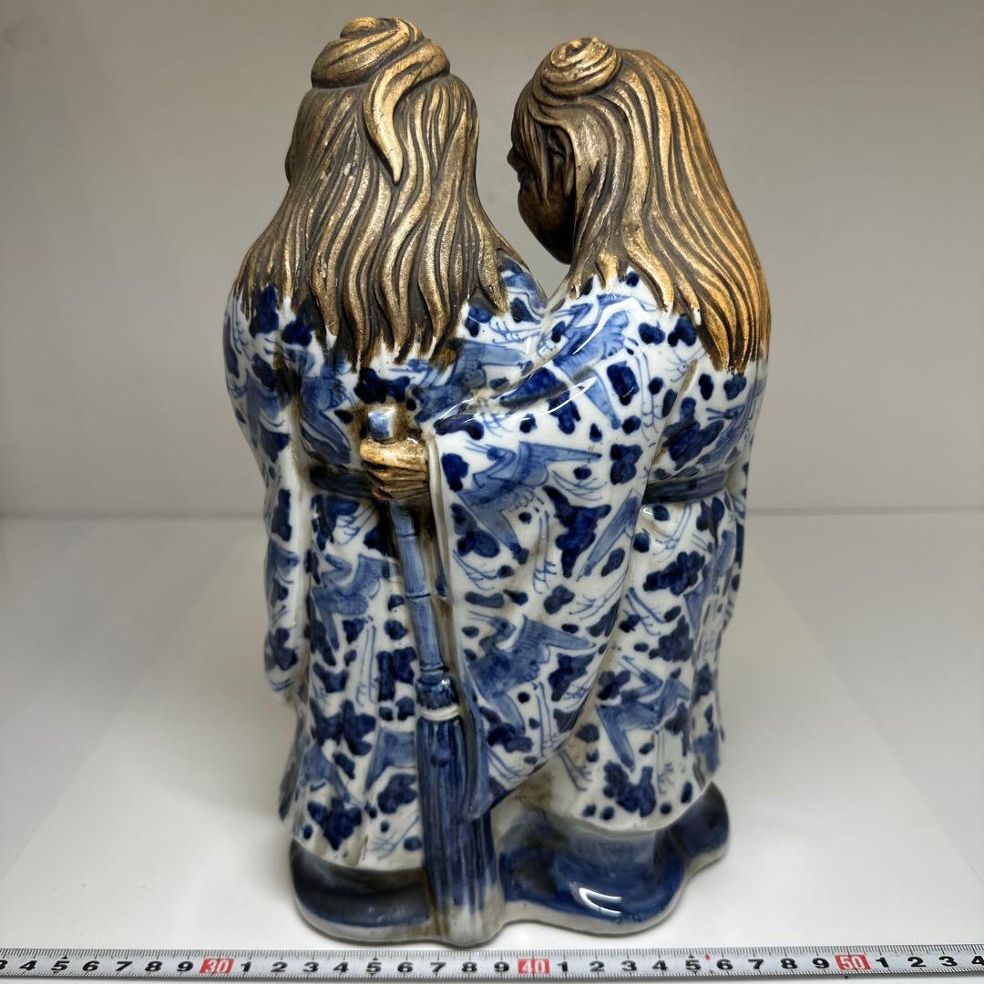 江戸期　寒山十律染付人物置物　高さ約28㎝　東Y7-0430☆2Fトヒカ