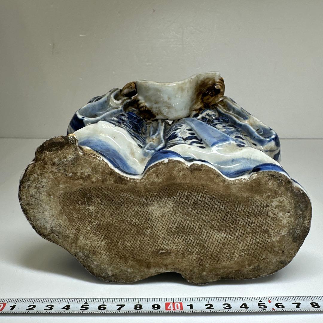 江戸期　寒山十律染付人物置物　高さ約28㎝　東Y7-0430☆2Fトヒカ