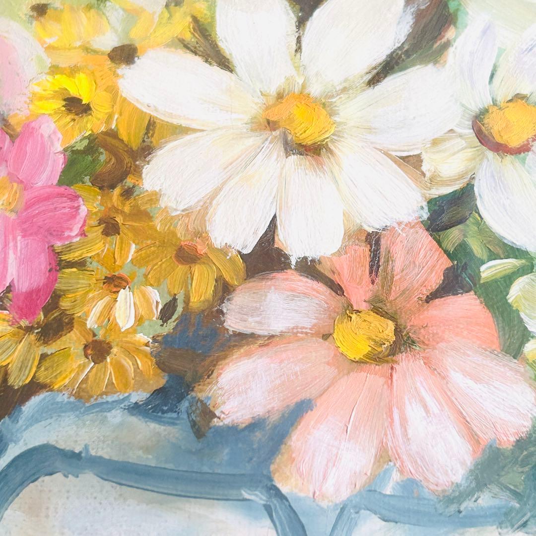 鈴木久美子 油絵 コスモス 美術品 芸術家 額縁