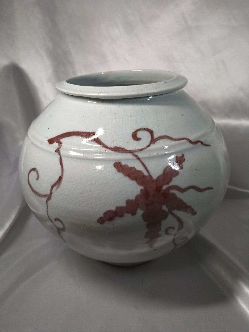 【希少品】李朝高麗 廣州窯 白磁 辰砂 壺 工芸品 美品