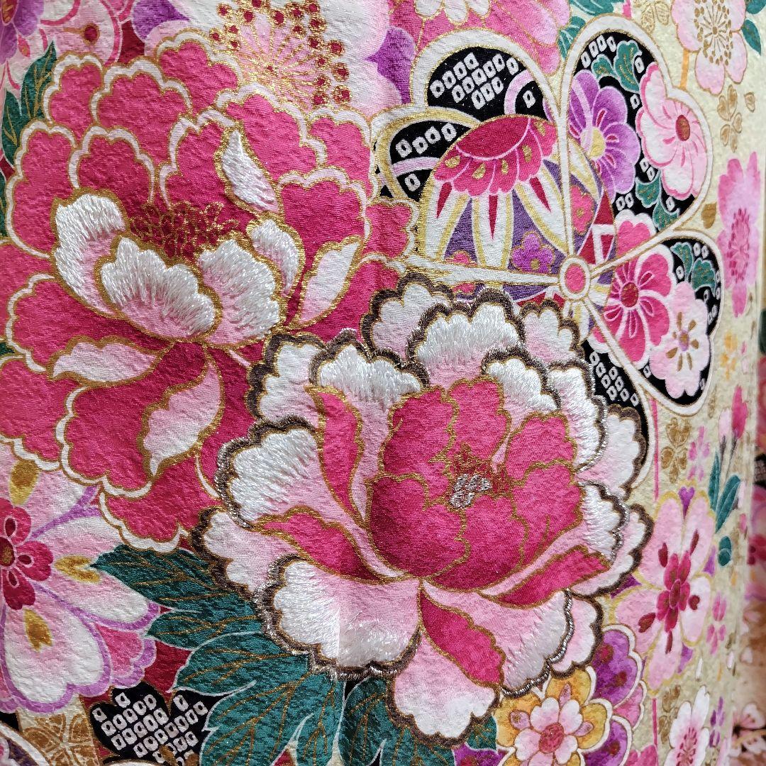 振袖フルセット(8点)・金駒刺繍・銀通し・金彩加工・鹿の子柄・正絹