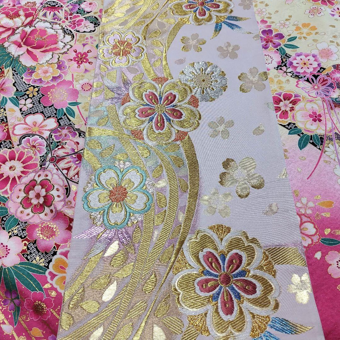 振袖フルセット(8点)・金駒刺繍・銀通し・金彩加工・鹿の子柄・正絹