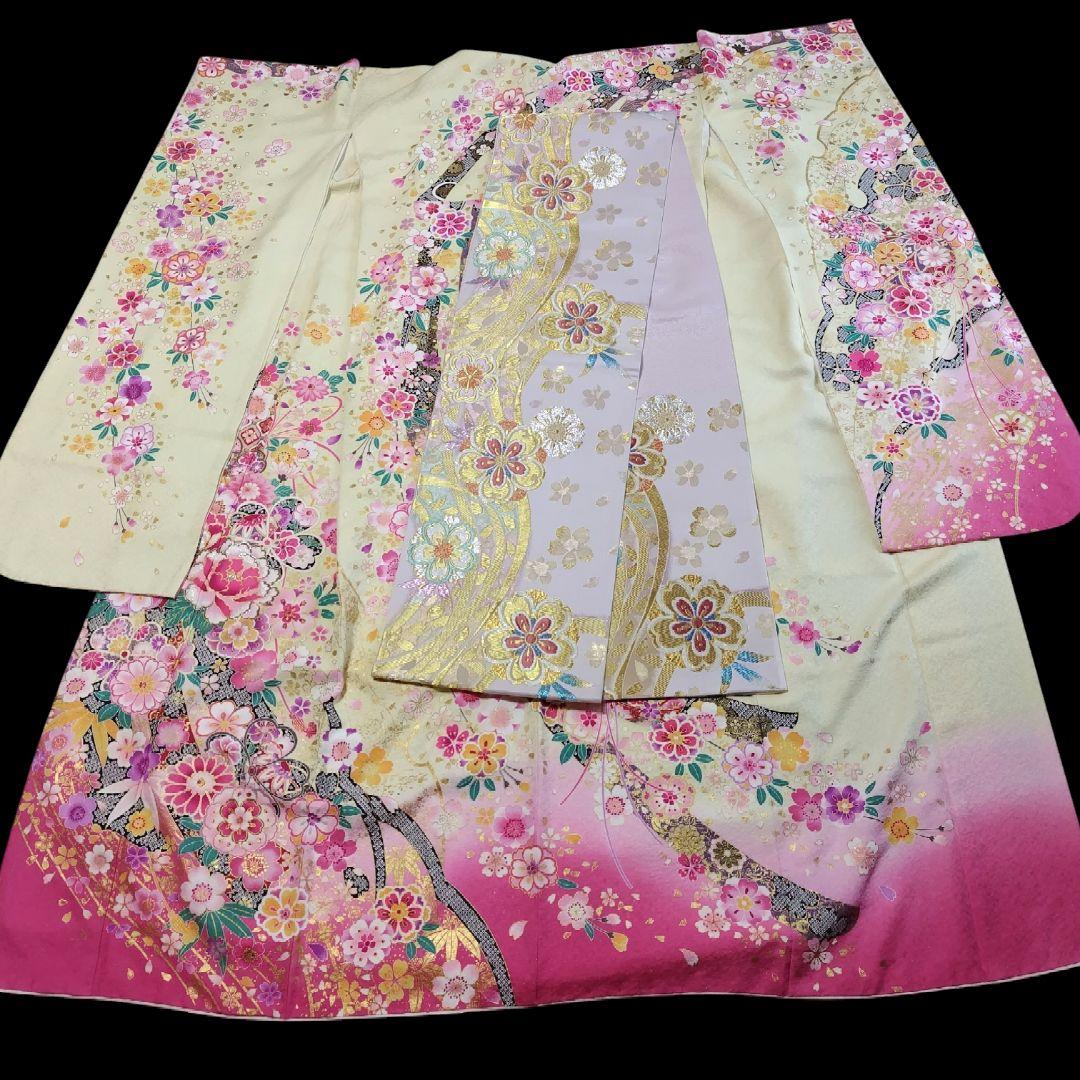 振袖フルセット(8点)・金駒刺繍・銀通し・金彩加工・鹿の子柄・正絹