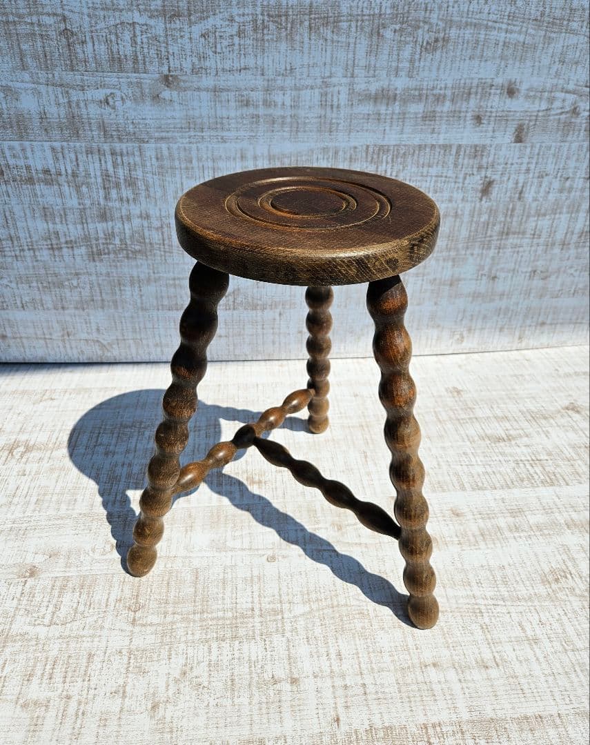 フランスアンティーク 木製 ウッドスツール ボビンレッグ 花台 飾り台 ドール