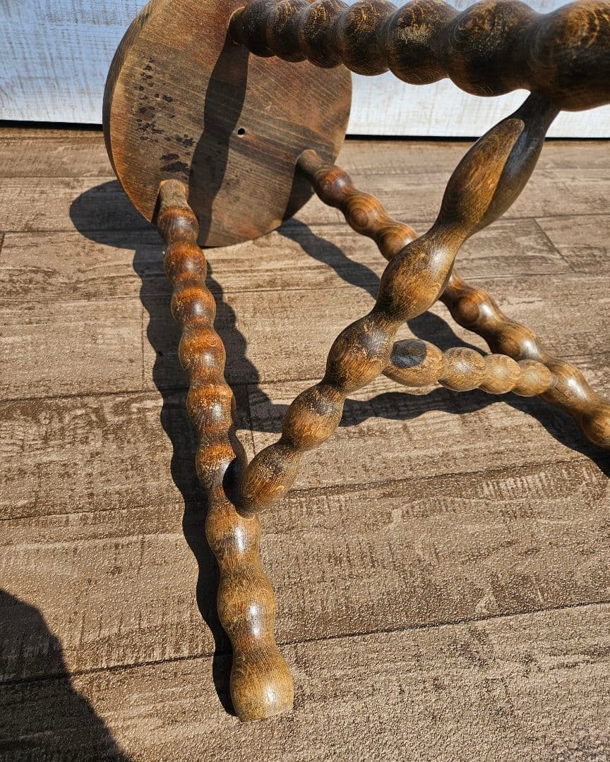 フランスアンティーク 木製 ウッドスツール ボビンレッグ 花台 飾り台 ドール