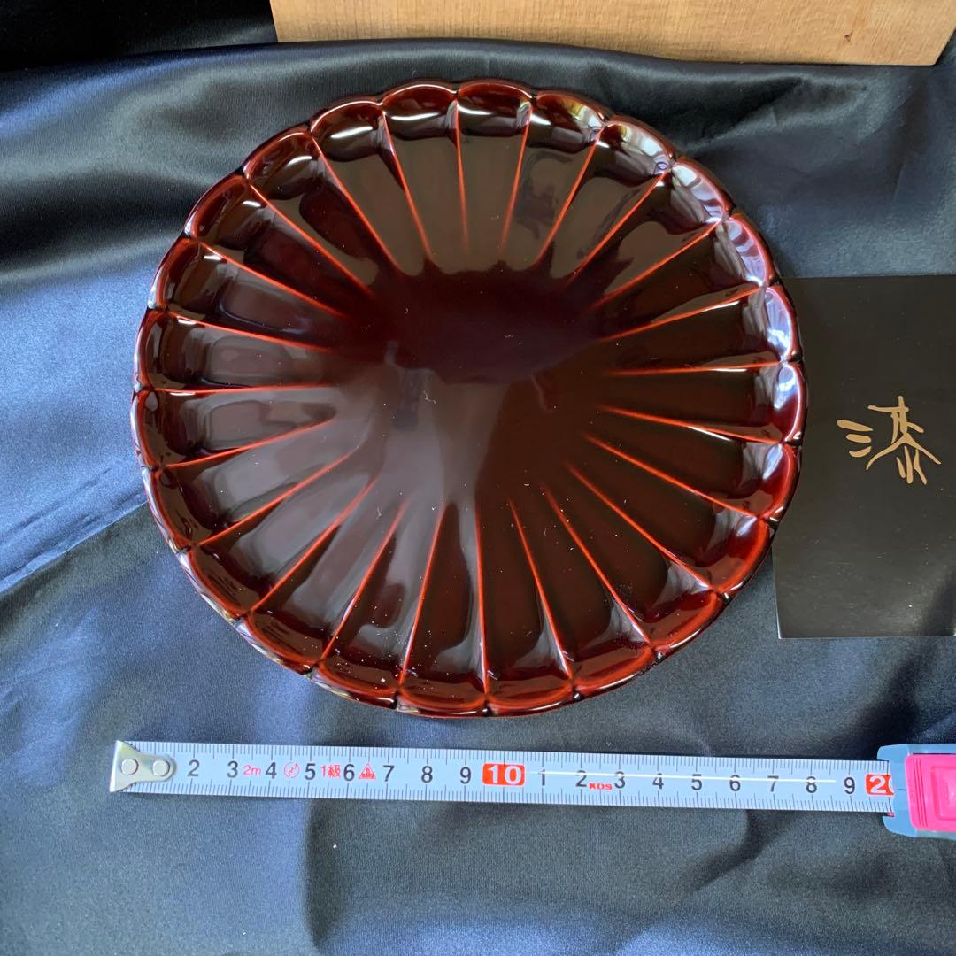 漆塗り赤　菊皿5枚セット