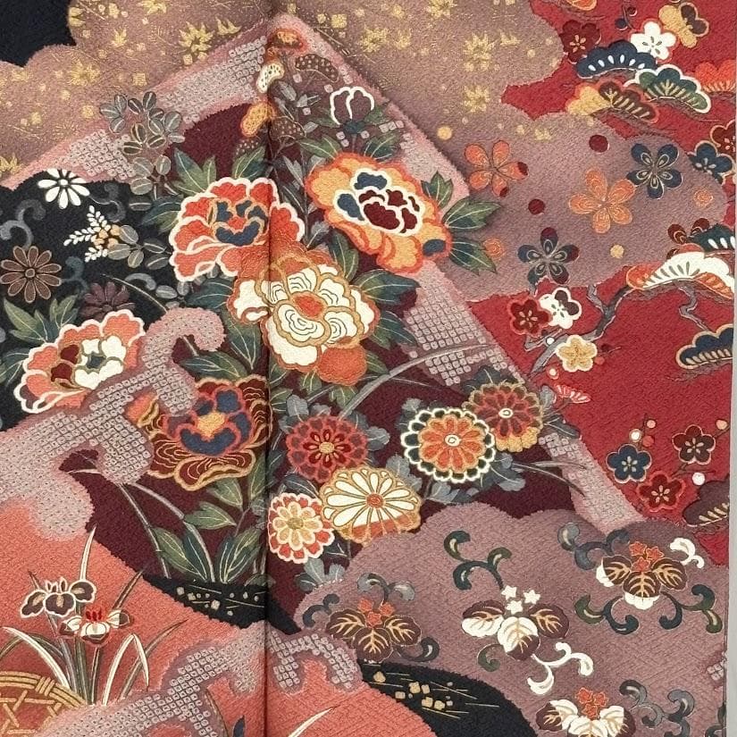 ゆりのはな　訪問着　京友禅ボカシ染め　金彩入り　紋意匠　吉祥模様　正絹　A504