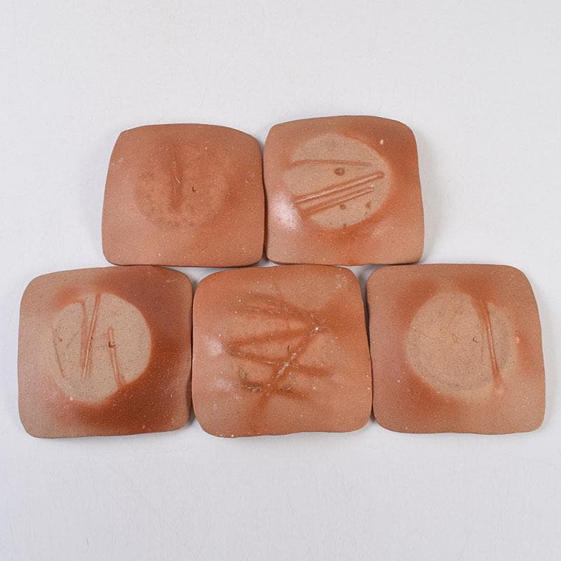 和食器　火襷　小皿　四方皿　銘々皿　五客　在銘　共箱　V　R9280