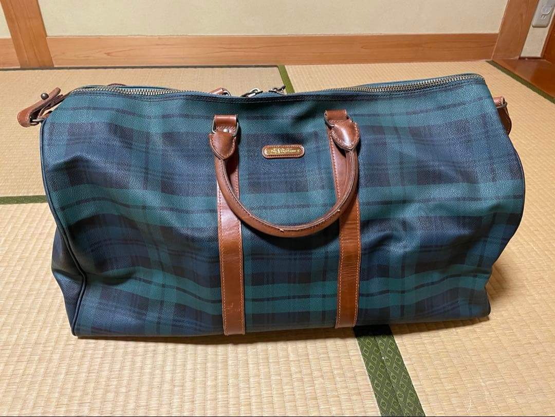 ポロラルフローレンボストンバッグ グリーン・ネイビー チェック柄