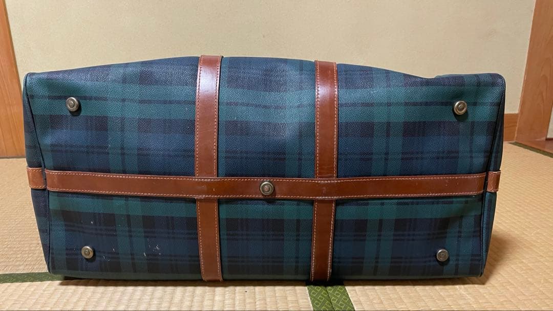 ポロラルフローレンボストンバッグ グリーン・ネイビー チェック柄
