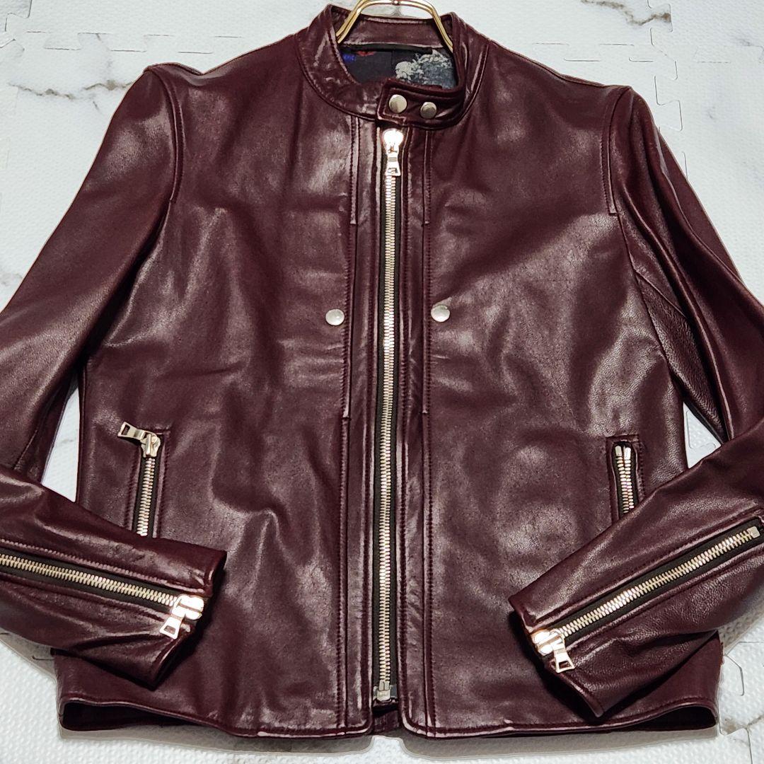 入手困難✨ポールスミス ライダースジャケット 山羊革 裏地総柄 バーガンディ