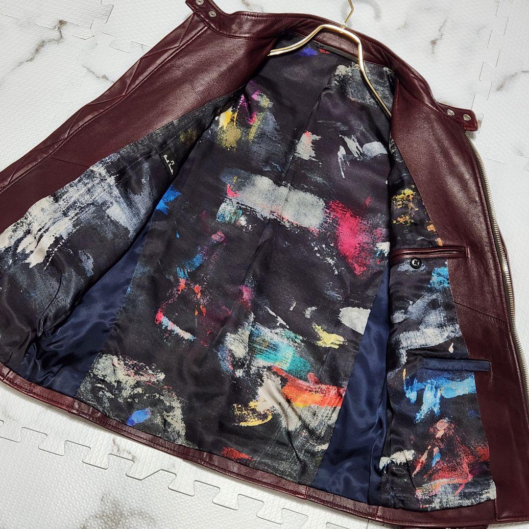 入手困難✨ポールスミス ライダースジャケット 山羊革 裏地総柄 バーガンディ