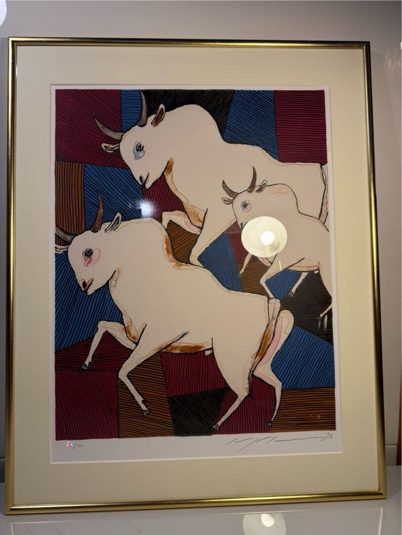 池田満寿夫 リトグラフ「白い牛」1992年 限定150部 額装品サイン入り