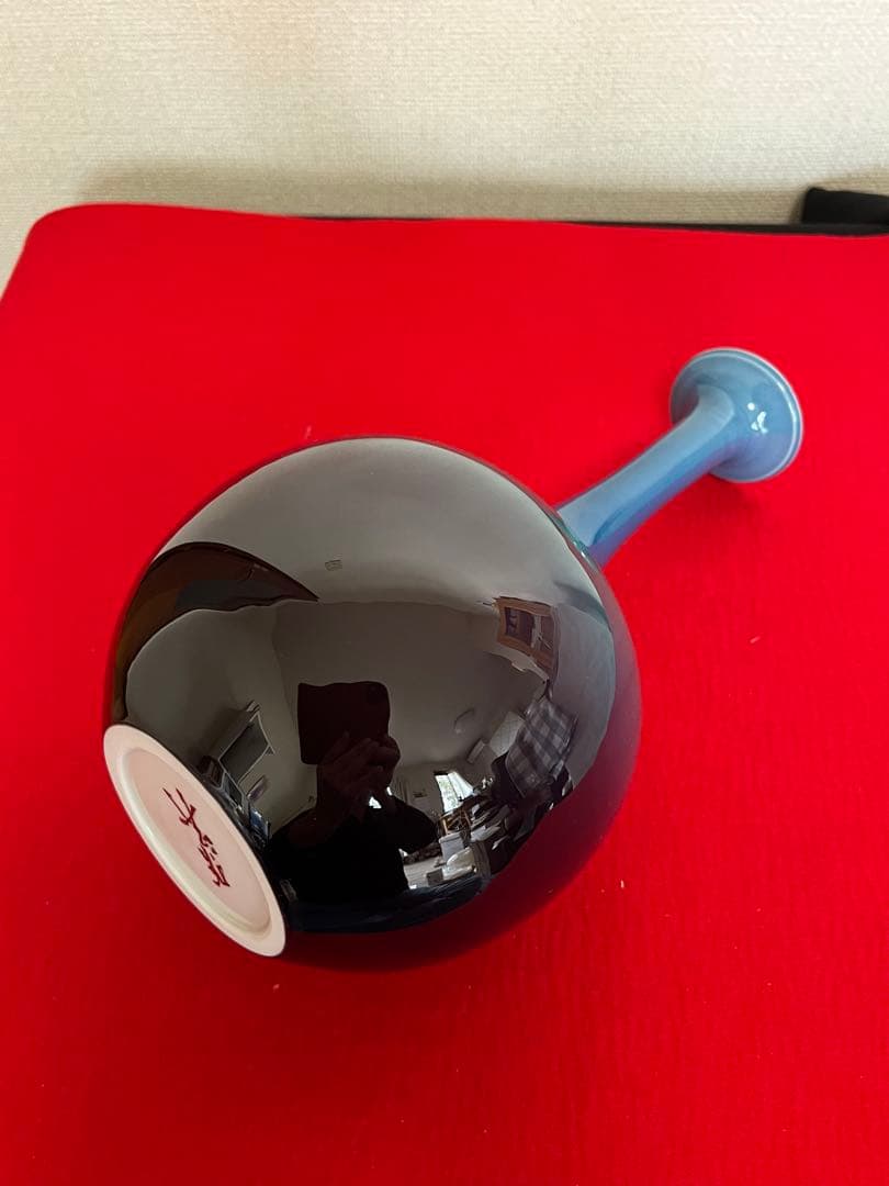 柳雨軒 三代 人間国宝 徳田八十吉（正彦銘）碧明釉 花生 T227 一輪挿し