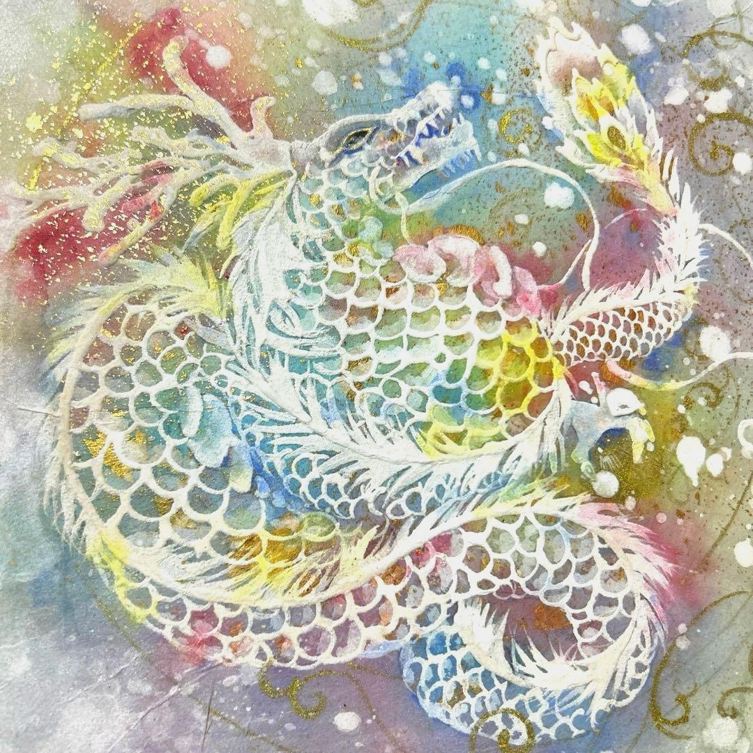 吉祥日本画「虹龍飛昇金舞」　レインボードラゴン