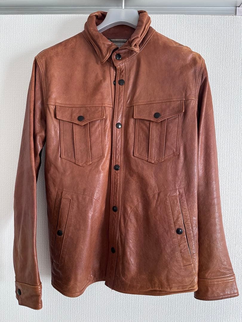 BURBERRY BLACK LABEL 襟付きシングルライダース 革ジャン