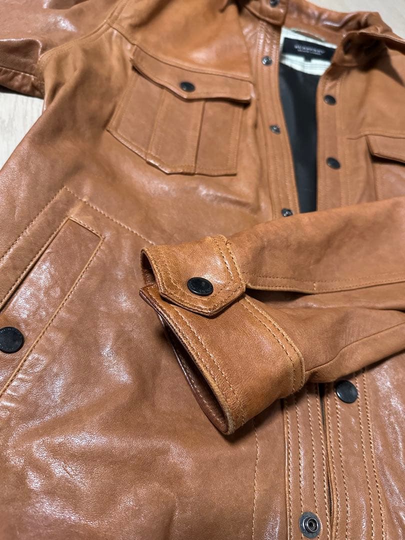 BURBERRY BLACK LABEL 襟付きシングルライダース 革ジャン