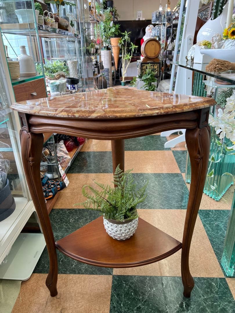 【地域限定無料配送】大理石の天板が美しいイタリア製のコーナーコンソールテーブル