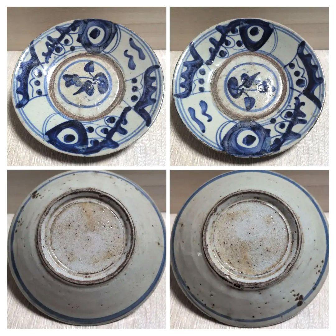 安南 魚紋小皿 染付 手描き 5枚 骨董