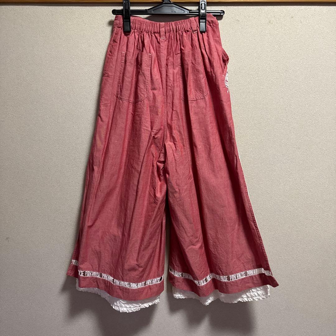 赤 ガウチョパンツ ロゴテープ付き