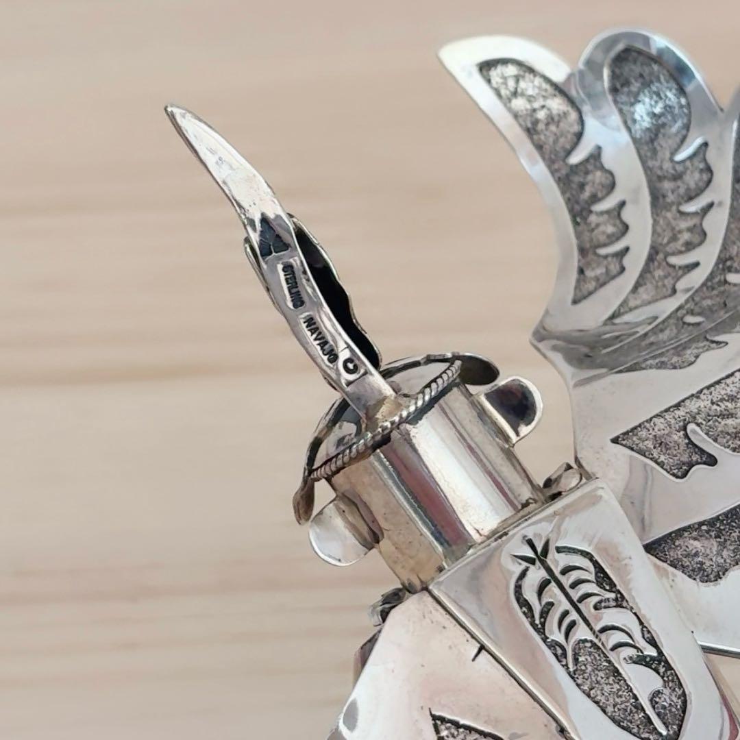 ナバホ族 スターリングシルバー カチナ イーグルダンサー シルバーターコイズ彫刻