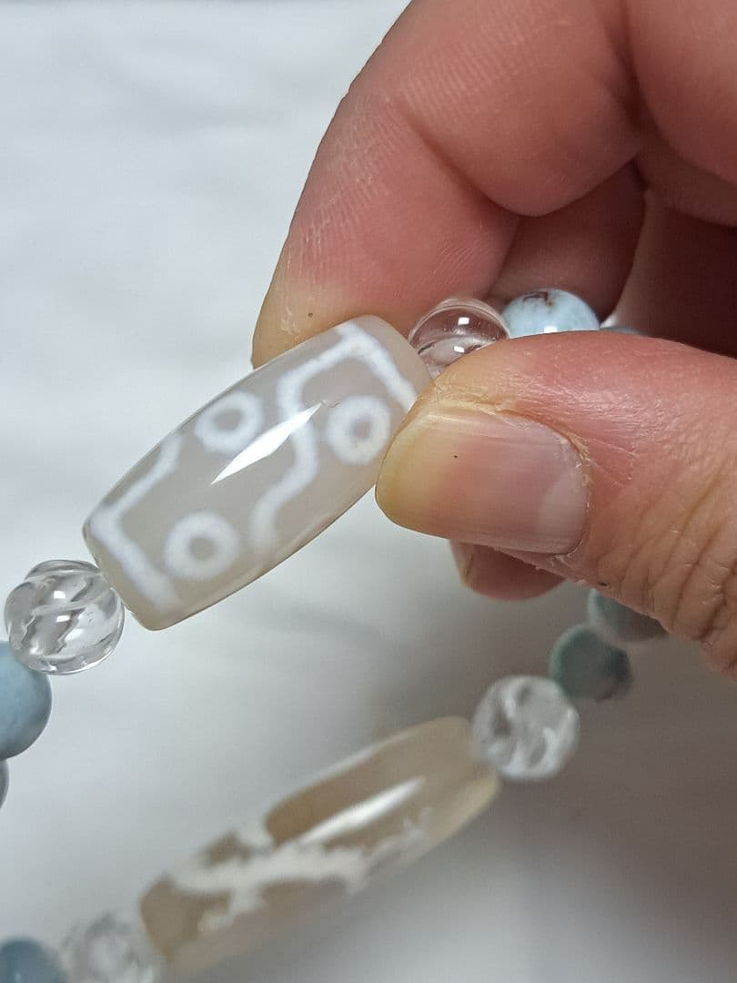 騎龍観音天珠 九眼天珠 ラリマー 水晶 デザインブレスレット 天然石