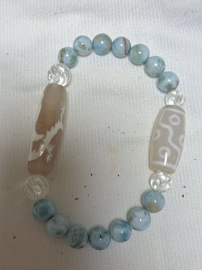 騎龍観音天珠 九眼天珠 ラリマー 水晶 デザインブレスレット 天然石