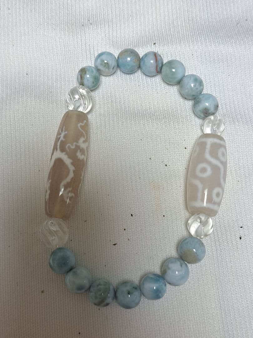 騎龍観音天珠 九眼天珠 ラリマー 水晶 デザインブレスレット 天然石
