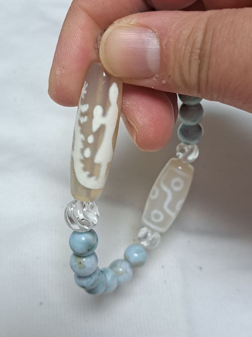 騎龍観音天珠 九眼天珠 ラリマー 水晶 デザインブレスレット 天然石