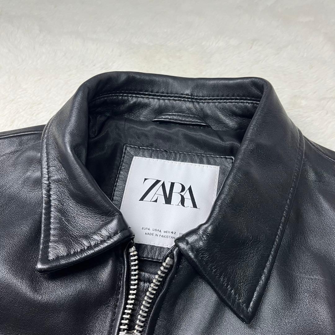 キングスマンZARA ラムレザー　シングルライダースジャケット　黒　L