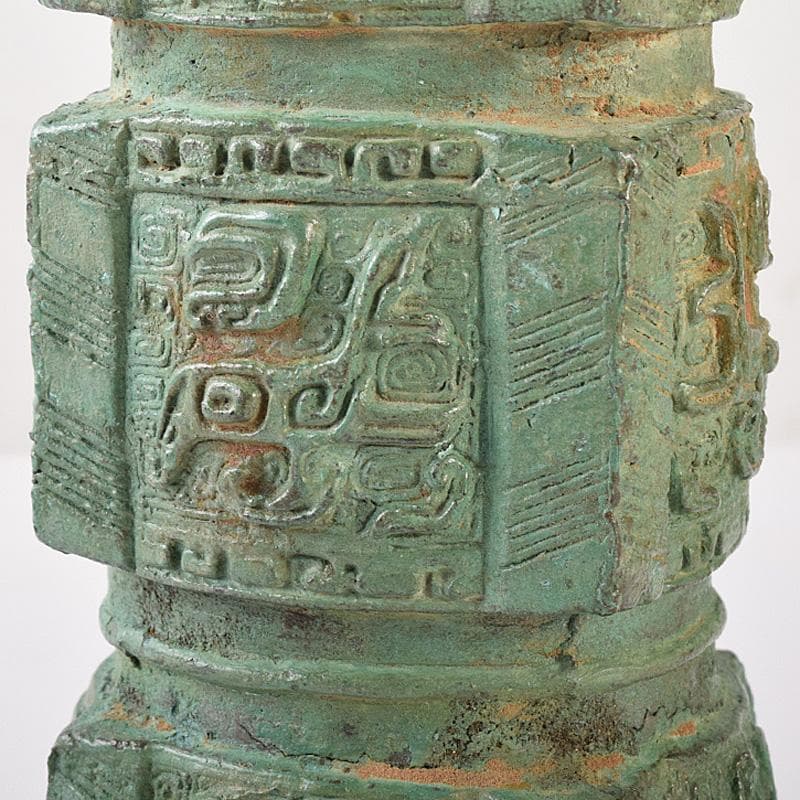 中国　古銅青銅　饕餮文　四方尊式瓶　時代箱付　V　R7775B