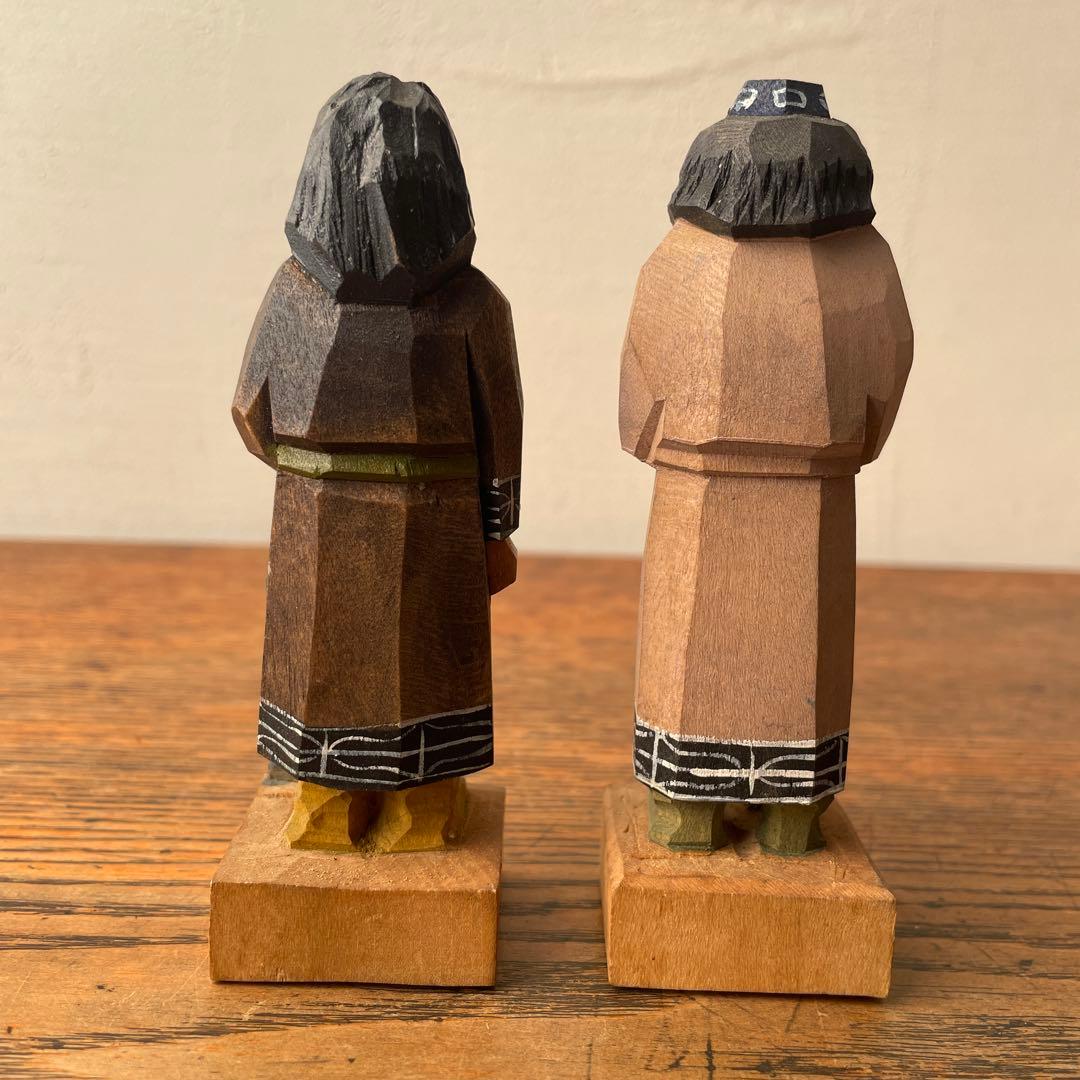 木製 郷土玩具 アイヌ ニポポ 一刀彫り 木端人形 エカシ 男女像 農民美術