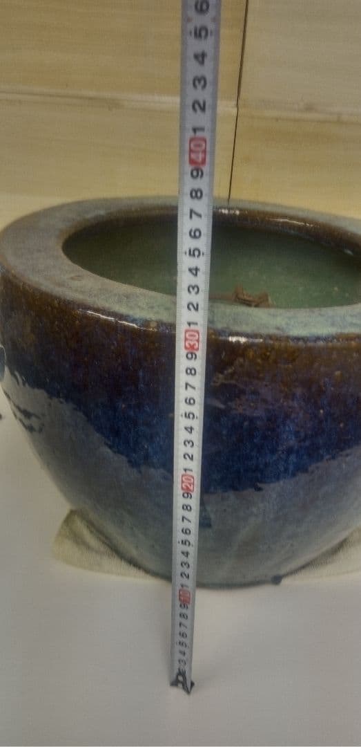 びばち　昭和レトロ　青緑陶器火鉢　夫婦火箸　五徳付き　葛明祥製　鼎泰昌