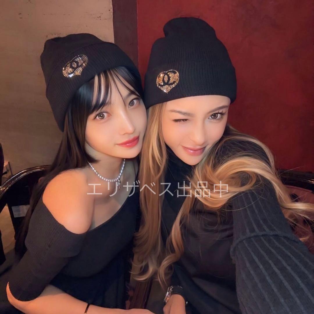 ⑤【新品未使用】CHANEL シャネル ハート ビーニー カシミヤ 黒 ニット帽