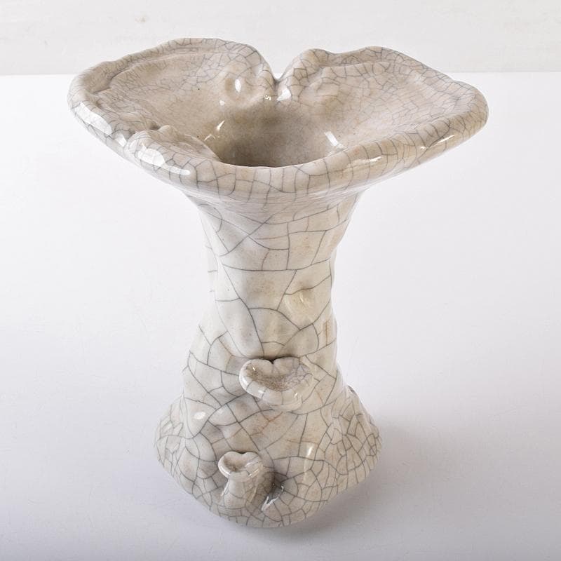 中国　大清乾隆年製款　哥窯　白磁　金糸鉄線　氷裂文　霊芝瓶　M　8061E