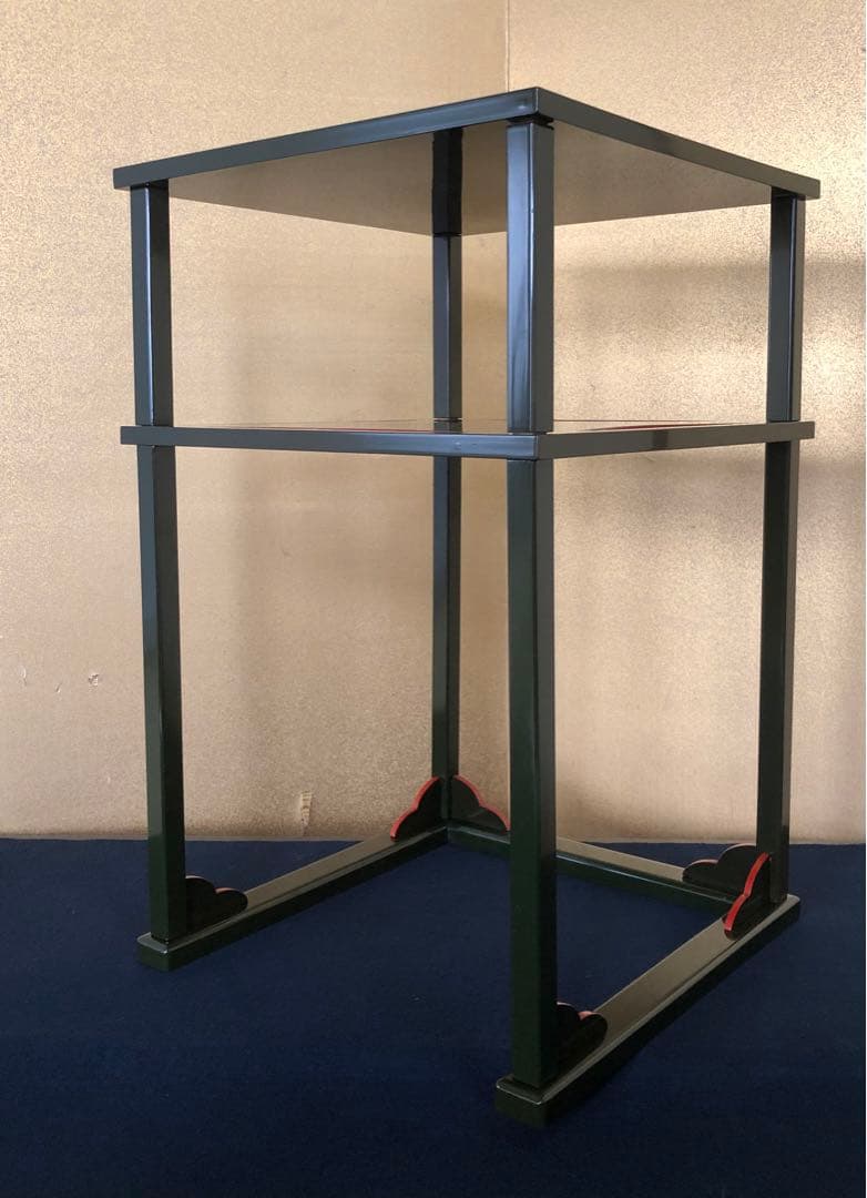 《R》茶道具 青漆 糸巻棚 組立式 塗師 川瀬表完作 共箱　260126く1