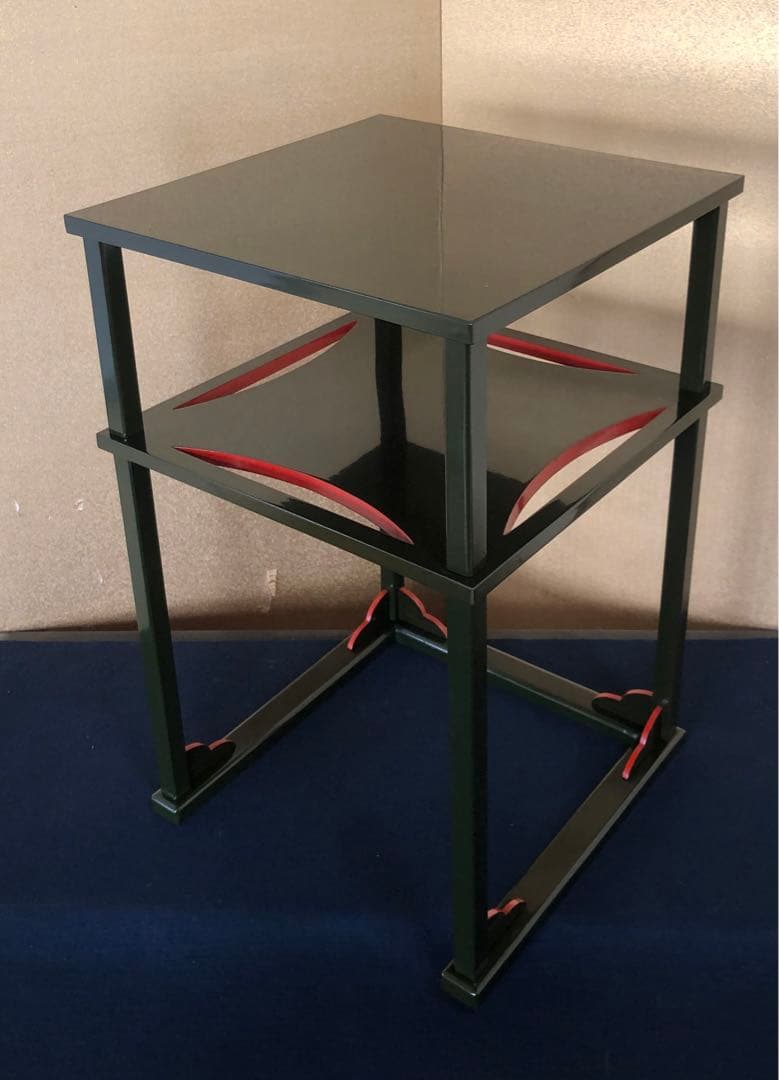 《R》茶道具 青漆 糸巻棚 組立式 塗師 川瀬表完作 共箱　260126く1