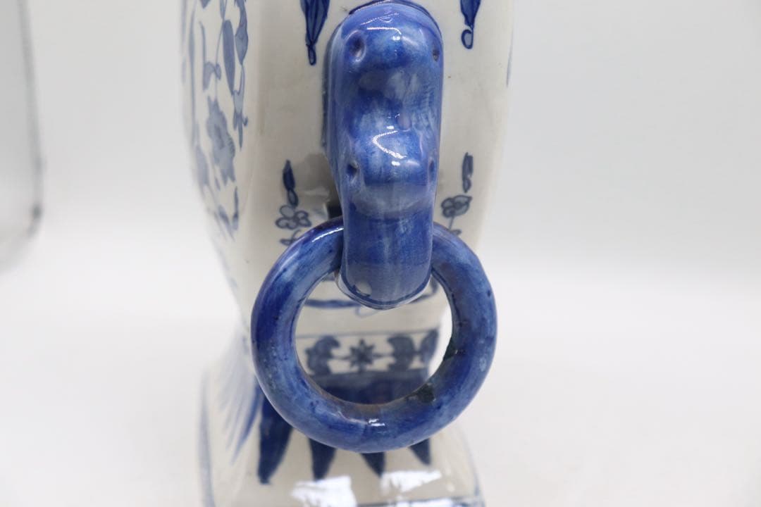 中国美術　染付　龍紋五管瓶　送料込み250723