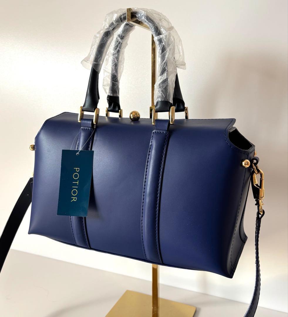 【新品】POTIOR 高級本革　ハンドバック　ショルダーバック　ブルー　上品