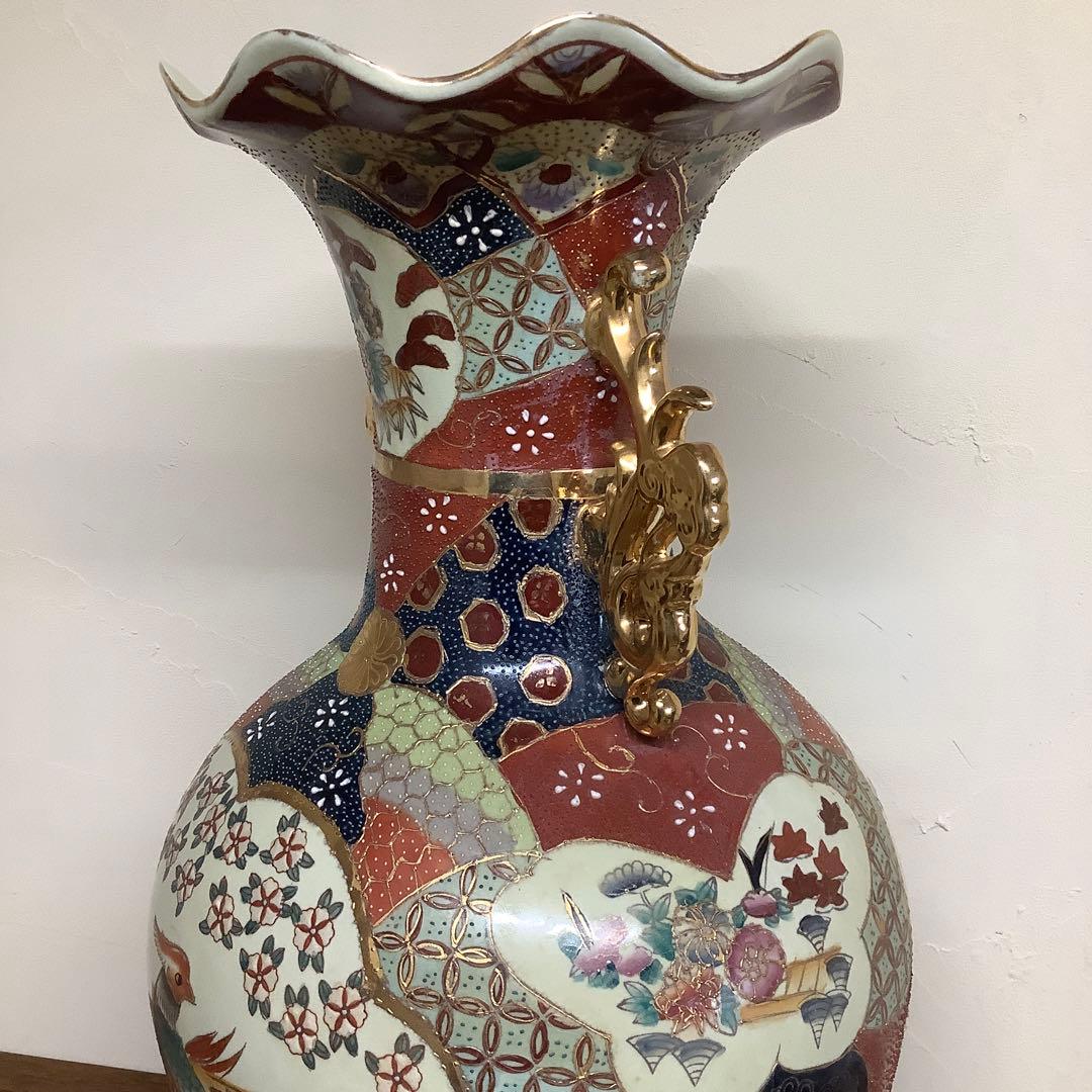 薩摩焼？　双耳壺　キジ　雉　花鳥図　瓶　壺