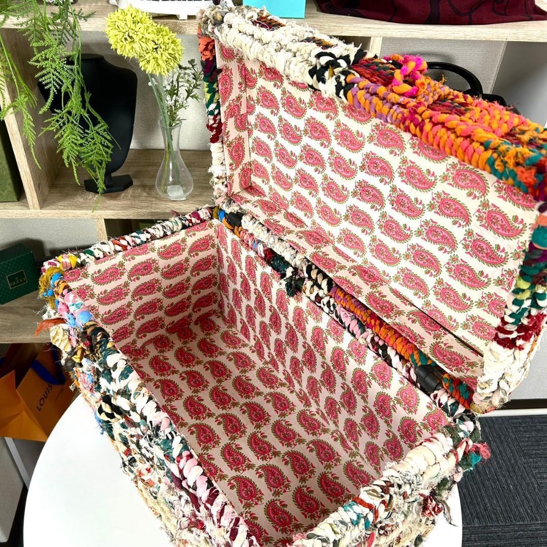 美品 モロッコ ジュート 手編み 収納ボックス インテリア