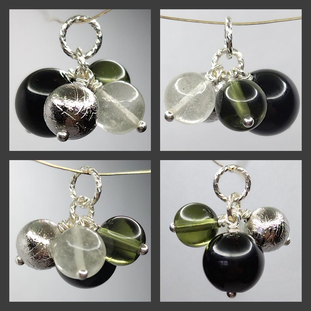 【専用】ギベオン リビアン モルダバイト モリオン 4石の縦長チャーム シルバー