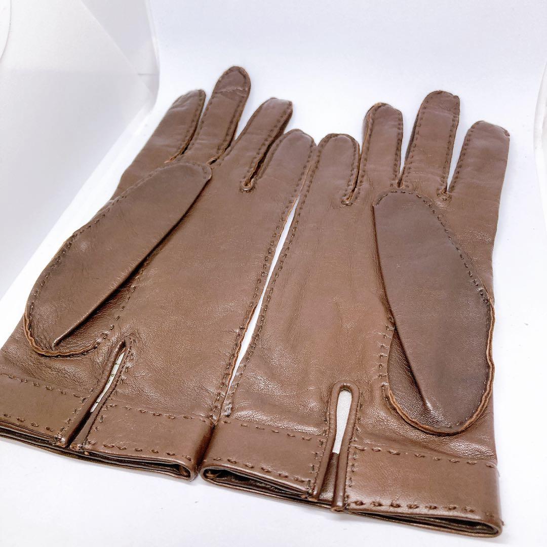 223 エルメス　革手袋　セリエゴールド　ブラウン　メンズ