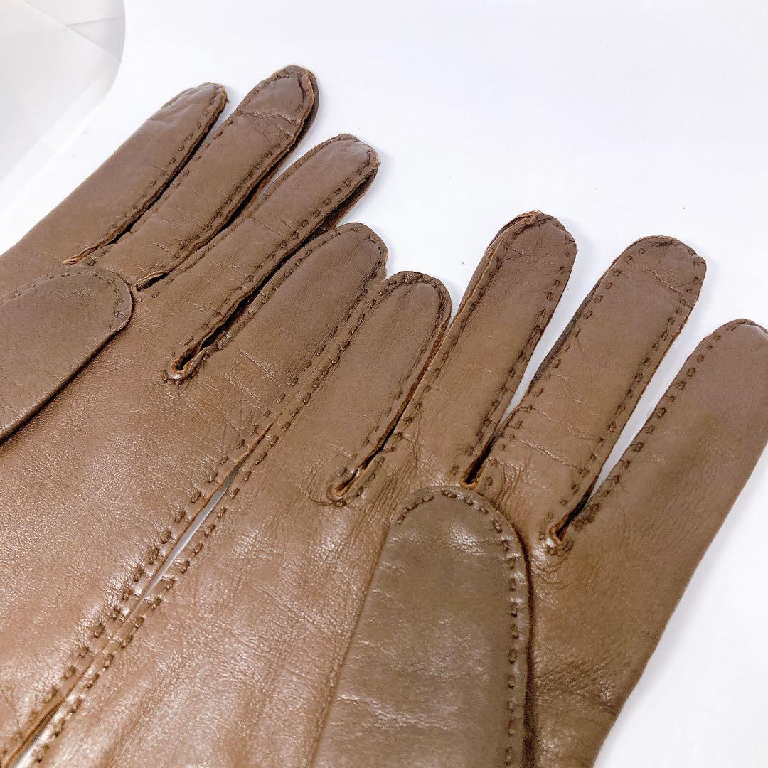 223 エルメス　革手袋　セリエゴールド　ブラウン　メンズ
