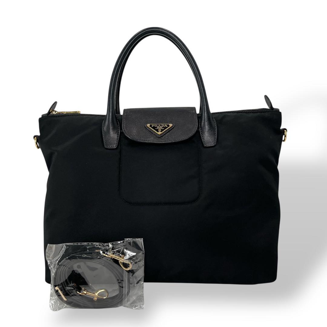 美品　プラダ　2way ショルダーバッグ　三角ロゴ　ハンドバッグ　ナイロン　黒
