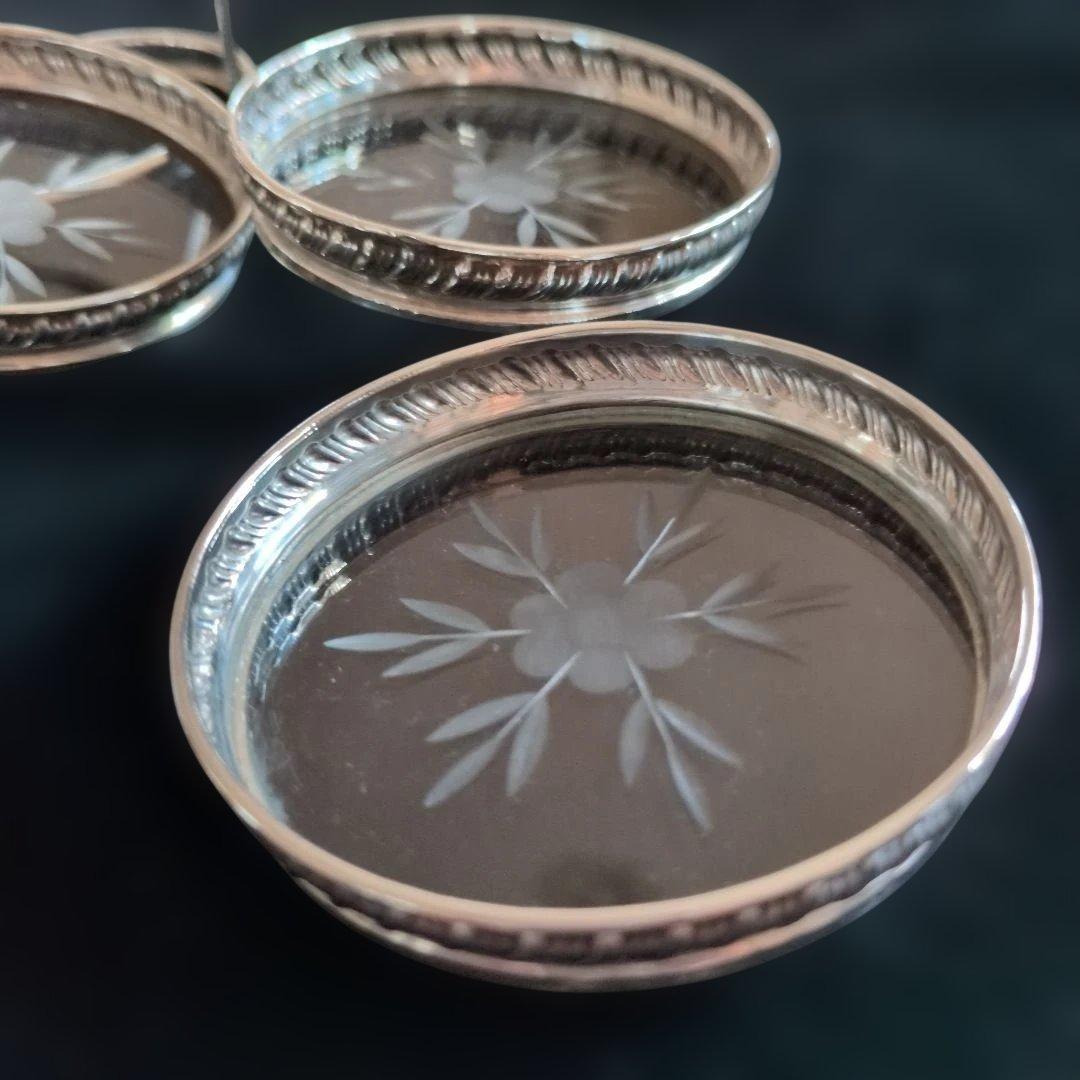 ホルダー付き銀製コースター6枚セット