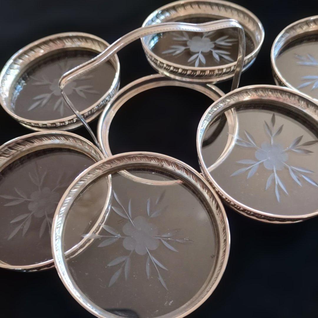 ホルダー付き銀製コースター6枚セット