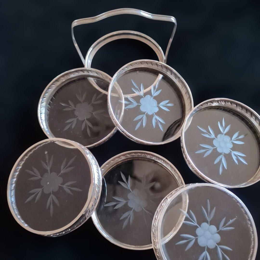 ホルダー付き銀製コースター6枚セット